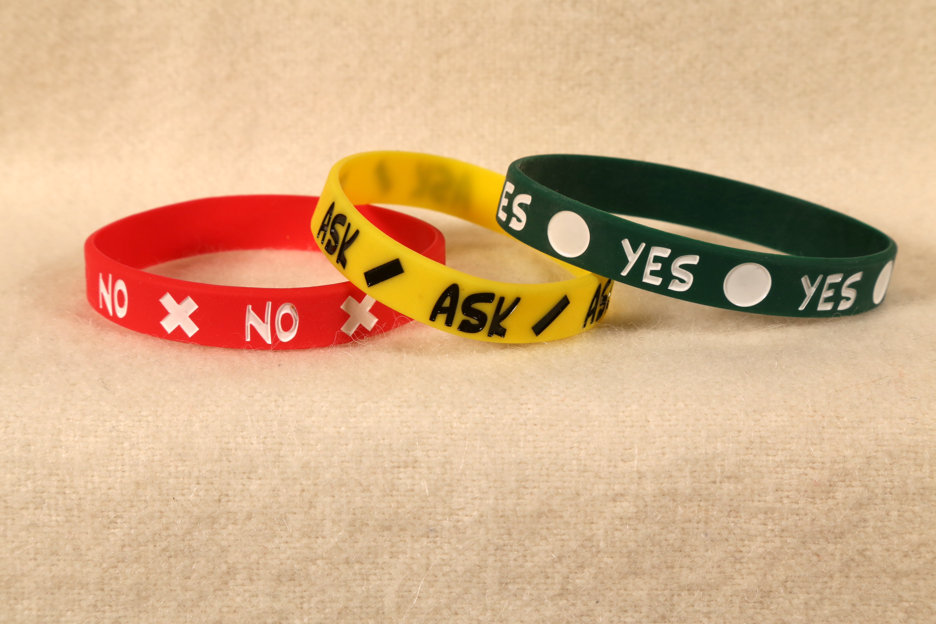 Picture of a set of the three consent bands, 2nd run.